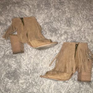 Tan Fringe Booties